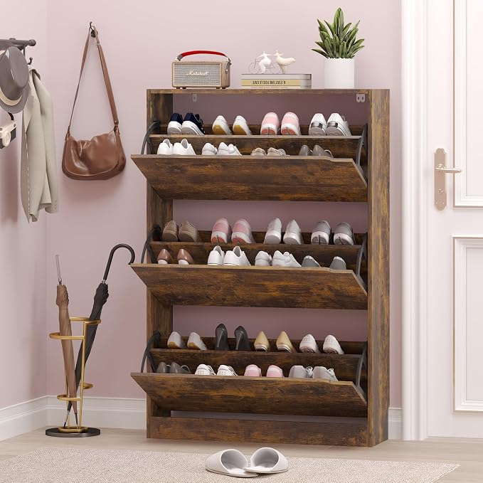 BORNOON Shoe Cabinet with 3 Flip Drawers, Hidden Wood Shoe Cabinet,Freestanding Shoe Storage Cabinet for Entryway Hallway - Image 7