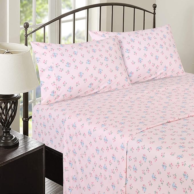 RUVANTI 100% Cotton Sheets – King Size Percale Bedding, Cooling & Breathable Floral Design, Durable with a Crisp, Soft & Comfortable Feel, 16" Deep Pocket, 4-Piece Set, Spring On