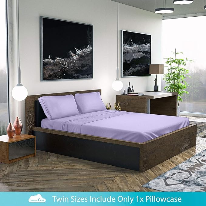 DREAMCARE Full Size Sheets - 6 pcs Breathable Cooling Bed Sheets - up to 15" Deep Pocket Full Size Bed Sheets wth Side Pockets - Extra Soft 100% Brushed Hypoallergenic Hotel Luxury Bedding - Lavender