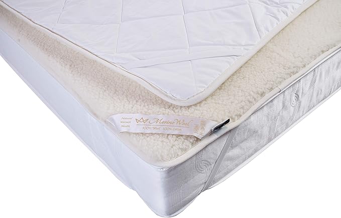 Mattress Topper Sheet Protector Underblanket Extra Thick Mattress pad Cover Woolmark Under Blanket (King 76" x 80" - 190 x 200 cm) Ecru/Cream