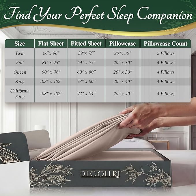 DECOLURE 100% Viscose Derived from Bamboo Sheets Full Size - Luxury 6 Pc Naturally Cooling Sheets, Ultra Soft Bed Set - Deep 17" Pockets, Durable Double Stitching, Oeko Tex Standard (Light Pink)