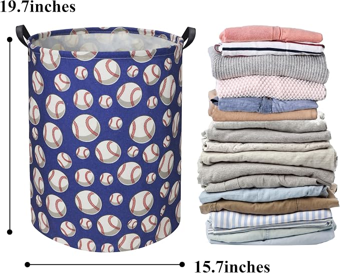 HIYAGON Baseball Kids Laundry Hamper, Large, Cotton & Linen, Waterproof PE Coating, Collapsible, Multi-purpose, Dinosaur Pattern - Image 6