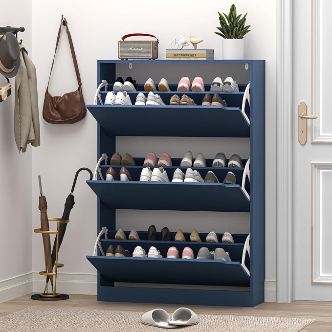 BORNOON Shoe Cabinet with 3 Flip Drawers, Hidden Wood Shoe Cabinet,Freestanding Shoe Storage Cabinet for Entryway Hallway. 47.2" H*31.5" W*9.45" D - Image 7