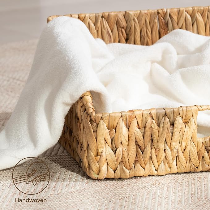 StorageWorks Pantry Baskets for Organizing, Water Hyacinth Baskets for shelves with Built-in Handles, Pantry Organizers and Storage, Set of 2 (Large and Medium) - Image 8