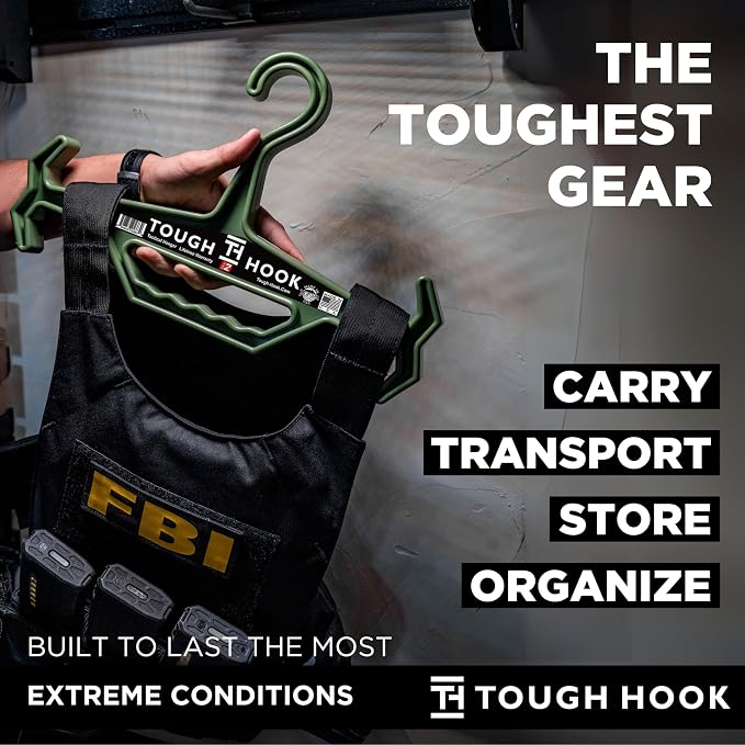 Tough Hook Original Heavy Duty Hangers – The Superhero of Hangers USA-Made, Anti-Slip ABS Resin Tactical Hanger for Police Gear, Scuba Gear & Dive BCD – DuraResin 200-lb Cap Wetsuit Hanger, 1 Blue - Image 9