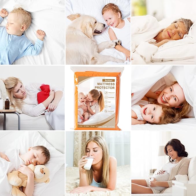 Sufdari King Size Mattress Protector,Waterproof Mattress Cover,18" Deep Pocket Mattress Protector,Dust Proof Bed Protector for Dogs/Cats/Pets/Kids-Orange,King