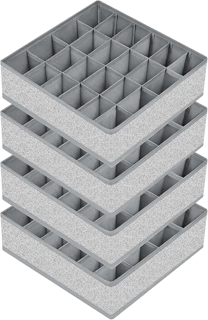 Joyoldelf Sock Drawer Organizer Divider Underwear Organizer 24-cell Fabric Dresser Drawer Organizers Storage Boxes for Socks Lingerie, Handkerchiefs, Ties 4 Pack (Gray) - Image 9