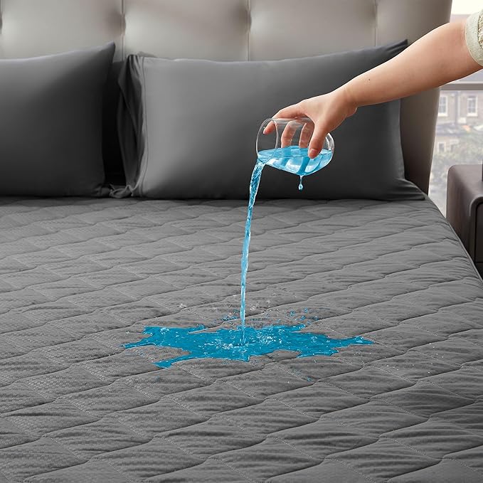 SLEEP ZONE Waterproof Mattress Protector Pad Queen Machine Washable, Breathable Mattress Topper with Deep Pockets, All-Season Use, Hotel Quality (Queen, Grey)
