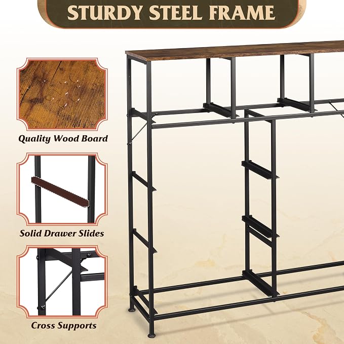 WLIVE 9 Drawer Dresser, Fabric Storage Tower for Bedroom, Hallway, Closet, Tall Chest Organizer Unit for Bedroom with Fabric Bins, Steel Frame, Wood Top, Easy Pull Handle, Black and Rustic Brown - Image 7