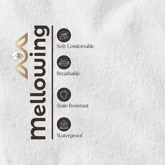 Mellowing 2 PCs Split Waterproof Mattress Protector Pad Cover Fitted Style Luxury Mattress Cover Terry Cotton White 15" Inch Deep (Split Queen 30"X80")