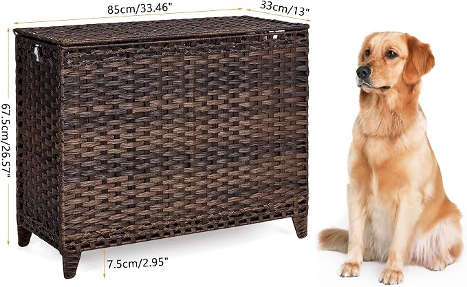 Laundry Hamper with 4 Removable Liner Bags; 176L Handwoven Rattan Laundry Basket with Lid & Heightened Feet; Clothes Hamper with Side Handles - Image 7