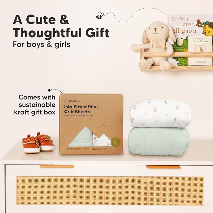 Pack and Play Sheets Fitted - 2-Pack Mini Crib Sheets for Pack N Play Mattress 38x26, Soft & Cozy, Neutral Toddler Playard Bedding, Snug Fitted Mini Baby Crib Mattress Cover Boy, Girl (Wildflowers)
