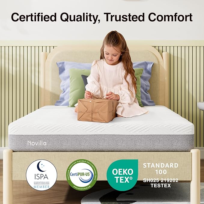 Novilla Twin XL Mattress, 6-Inch Gel Memory Foam Mattress for Cool Night Sleep & Pressure Relief,Medium Firm XL Twin Size in a Box, Bliss