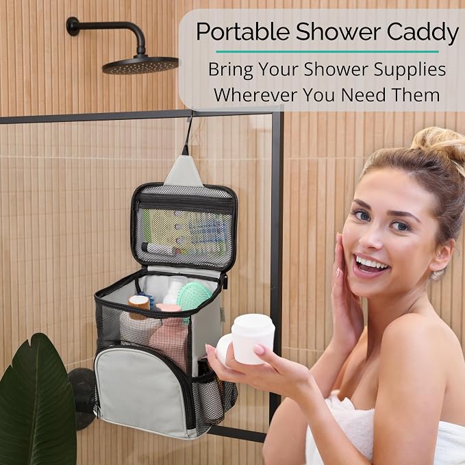 TERRA HOME Original Portable Shower Caddy For College Dorms - Foldable Mesh Tote - Dorm Room Essentials - Durable Hanging Travel Shower Bag - Perfect for College Students, Men, Women (Grey) - Image 7