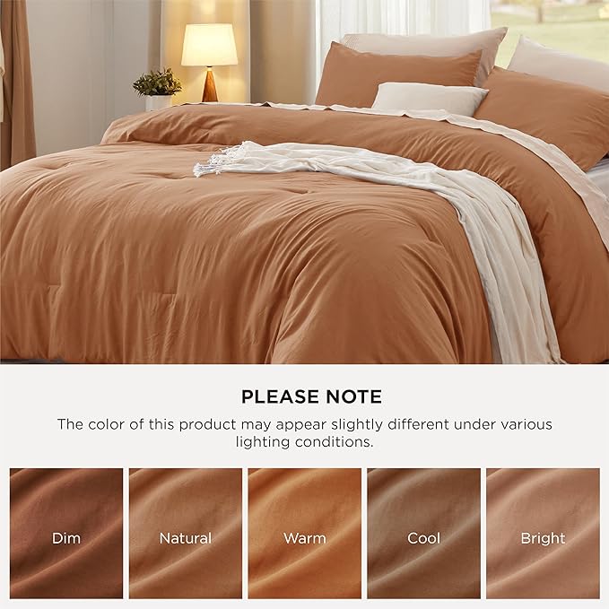 Bedsure Queen Comforter Set, Pumpkin Soft Prewashed Bedding for All Seasons, 3 Pieces GentleSoft™ Bed Set, 1 Lightweight Comforter (90"x90") and 2 Pillowcases (20"x26")