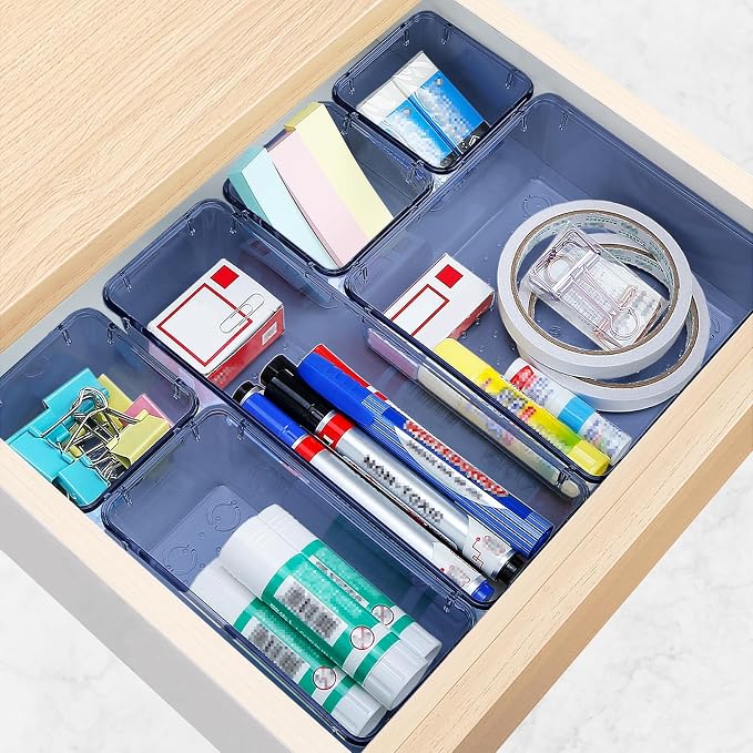StorMiracle 10 PCS Drawer Organizer Set, 5 Varied Size Bathroom and kitchen Drawer cabinet organizer Trays, Clear Storage Bins for Makeup, Jewelry, Utensils and Gadgets, Dark Blue - Image 6