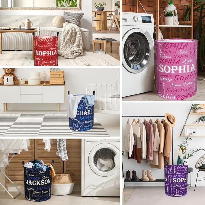 Custom Name Laundry Hamper, Personalized Laundry Basket with Name for Baby Boys Girls, Customized Collapsible Dirty Clothes Hamper Storage with Handles for Bedroom Bathroom Dorm Room Decor - Image 7
