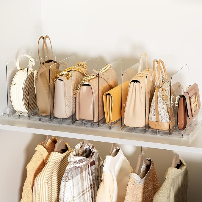 Stackable Bag & Purse Organizer for Closet Acrylic Shelf Dividers for Closet Organization, Clear Handbag Purse Storage Organizer Divider, Keep Clutch, Wallet, Pocketbook Upright, 6 Pack - Image 8