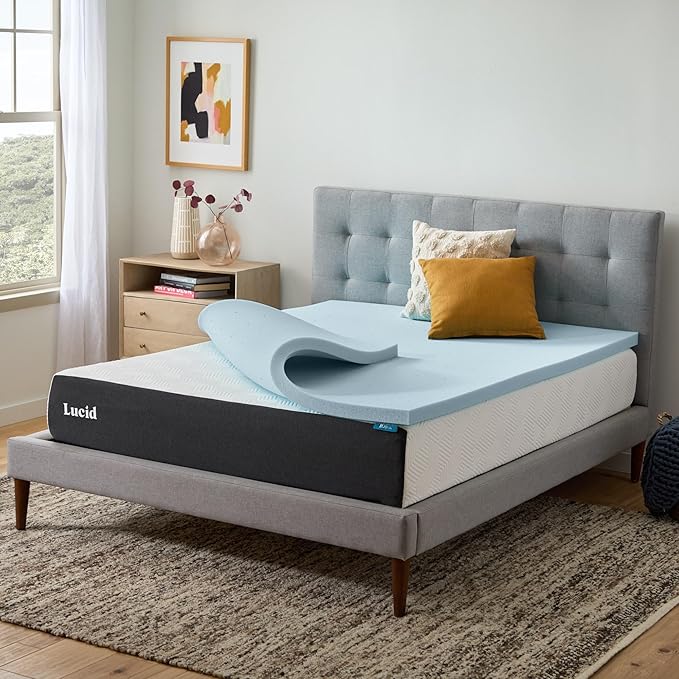 Lucid 2 Inch Memory Foam Mattress Topper, California King Size – Cooling Gel Bed Topper – Pressure-Relieving Plush Feel – Ventilated Breathable Design – CertiPur Certified - Dorm Essentials