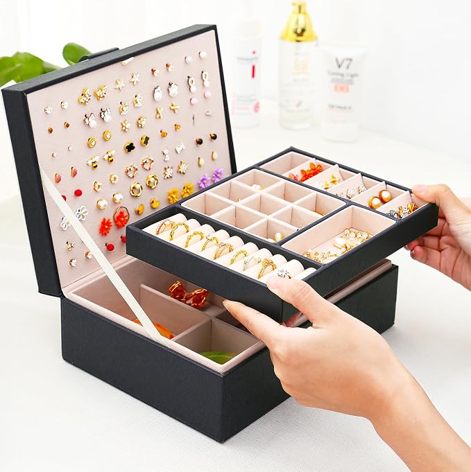 QBestry Womens Earrings Jewelry Box for Girls Jewelry Earring Organizer Box Earring Holder Organizer for Girls Jewelry Organizer Boxes for Women Girls Stud Earrings Organizers Jewelry Box Black - Image 9