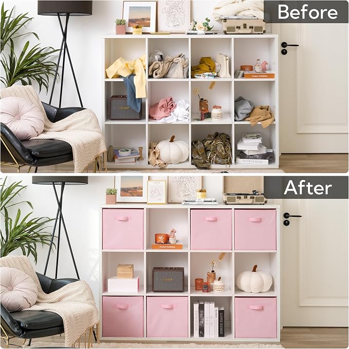 GRANNY SAYS Cube Storage, 13x13 Cube Storage Organizer Bins, Collapsible Storage Bins with Handle, Closet Storage Bins, Baskets for Shelves, Cubby Storage Organizer, Pink, 6-Pack - Image 8