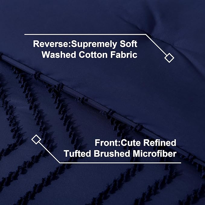 Litanika Full Size Comforter Set with Sheets Navy Blue - 7 Pieces Bed in a Bag Full Chevron Tufted Complete Bedding Sets with Comforter, Sheets, Pillowcases & Shams
