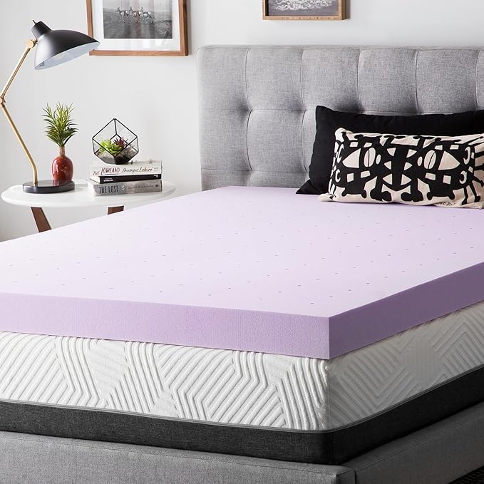Lucid 4 Inch Lavender Memory Foam Mattress Topper, California King Size – Essential Oil Infusion – Ultra Plush Feel, Pressure-Relieving Bed Topper – Ventilated and Breathable – CertiPur Certified