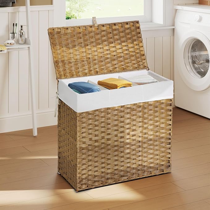 Greenstell Laundry Hamper with Lid, 125L Wicker Laundry Baskets with 2 Removable Liner Bags & 5 Mesh Laundry Bags, Handwoven Rattan Clothes Hamper with Handles for Clothes in Bathroom, Bedroom - Image 6