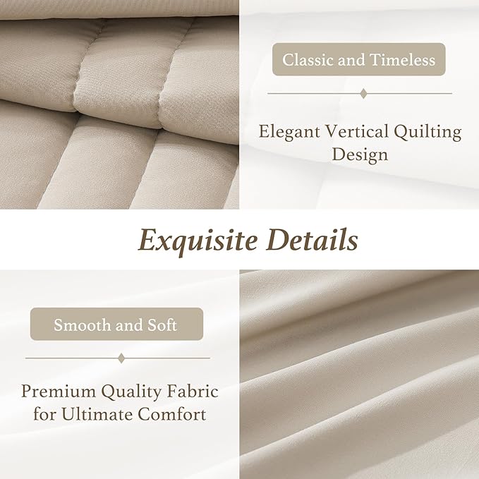 Monbix Queen Comforter Set - 7 Pieces Beige Bed in a Bag Queen Bedding Sets with Comforters, All Seasons Comforter Bed Set with Sheets, Pillowcases & Shams