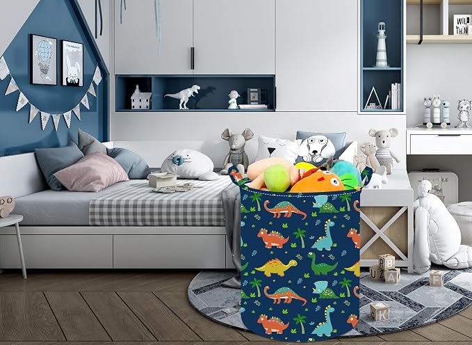 Collapsible Kids Laundry Basket Clothes Hamper, Foldable Storage Organizer Bin, Toy Clothes Storage with Handles for Boys Girls Bedroom, Room Decor Dinosaur - Image 7
