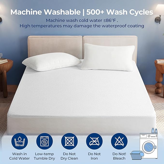 TASTELIFE Twin Bed Protector Waterproof, Ultra Soft Breathable Mattress Cover with Deep Pocket Fitted Up to 8”-21”, Noiseless Washable Bed Mattress Pad for Comfort & Protection - White