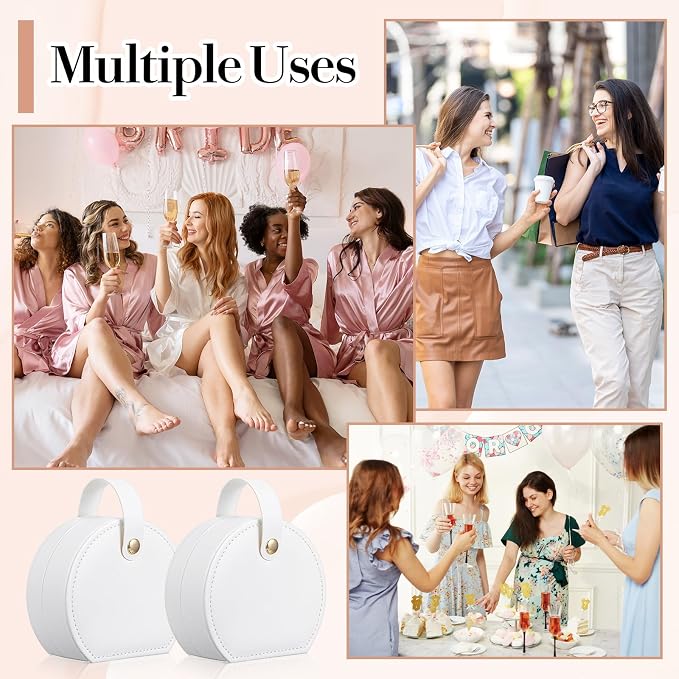 6 Pack Travel Jewelry Case, Mini Leather Bridesmaid Jewelry Gift Box Bulk, Half Moon Design, Detachable Handle, Small Earring Storage Organizer for Women Girls Bridesmaid Proposal Gifts (White) - Image 7