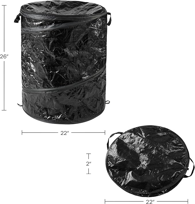 Collapsible Trash Can - 44-Gallon Portable Garbage Can Outdoor Bin with Zippered Lid for RV, Camping, Parties, or Yard Waste by Wakeman (Black) - Image 6