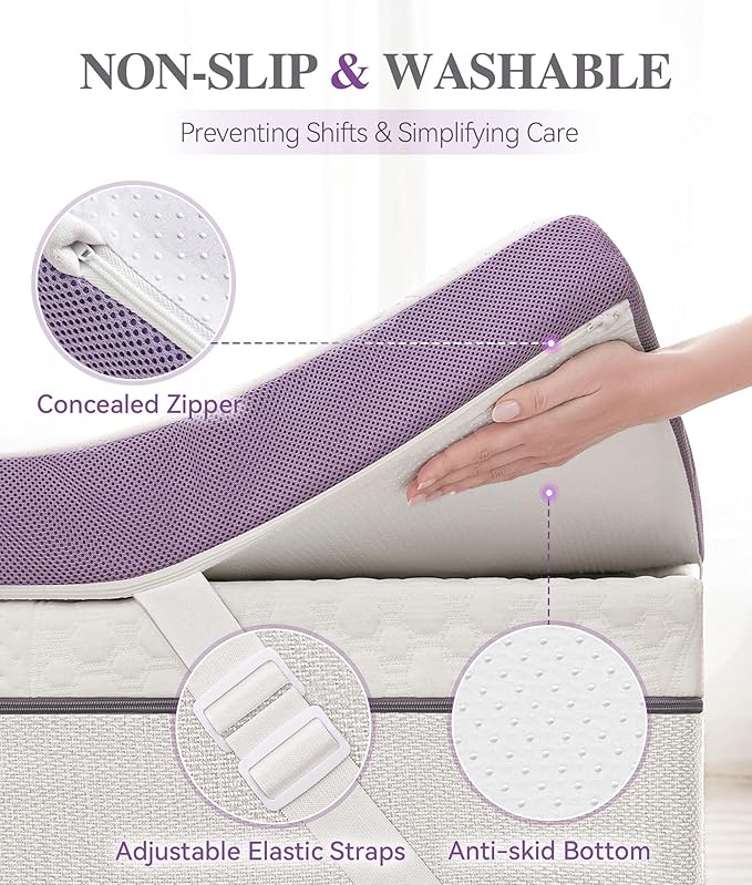SINWEEK 3 Inch Firm Queen Mattress Topper with Cooling Gel Memory Foam & Ventilated Cover - Stretch Straps & Anti-Slip Bottom, CertiPUR-US Certified, Pressure Relief for Back/Stomach/Side Sleepers
