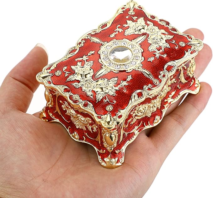 Hipiwe Vintage Jewelry Box, Small Enameled Trinket Box Organizer Rectangular Treasure Chest Box Jewelry Decorative box Keepsake Gift Box Case for Women,3.7x 2.7x 2 inch - Image 9