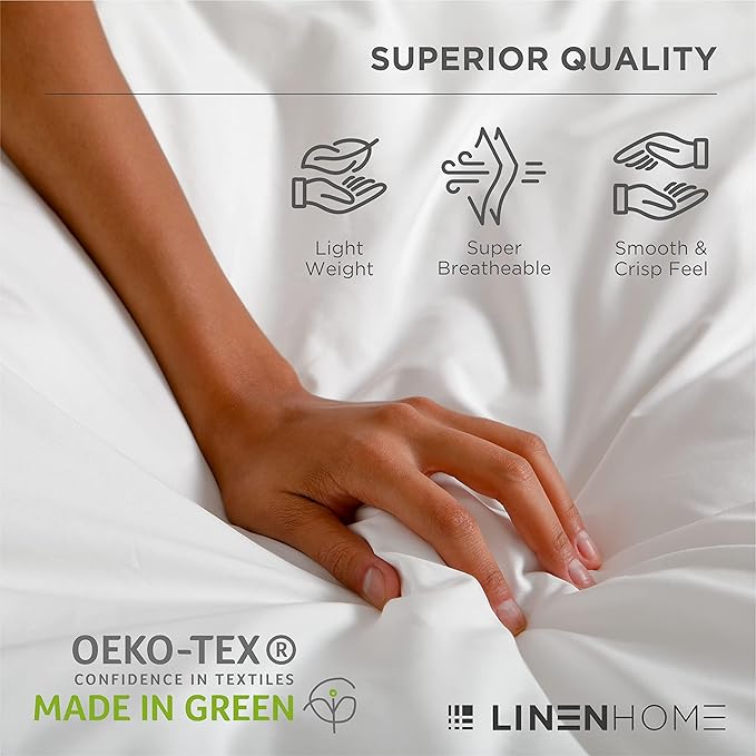 Linen Home 100% Cotton Percale Sheets King Size, Deep Pocket, 4-Piece Set - Crisp, Cool & Breathable, Long-Staple Combed Cotton Bedding, Hotel Quality, Made in Green, Tera Clay