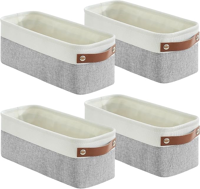 Bagnizer Small Fabric Storage Baskets, 15x6x5 inch Narrow Storage Bins 4-Pack Long Storage Basket for Organizing with Handles, Decorative Basket for Closets, Shelves, Toilet Paper, Grey - Image 9