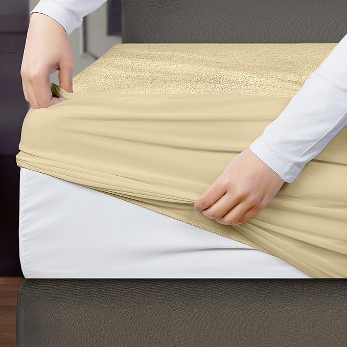 Utopia Bedding Premium Waterproof King Size Mattress Protector, Viscose Made from Bamboo Mattress Cover, Breathable, Fitted Style with Stretchable Pockets (Beige)