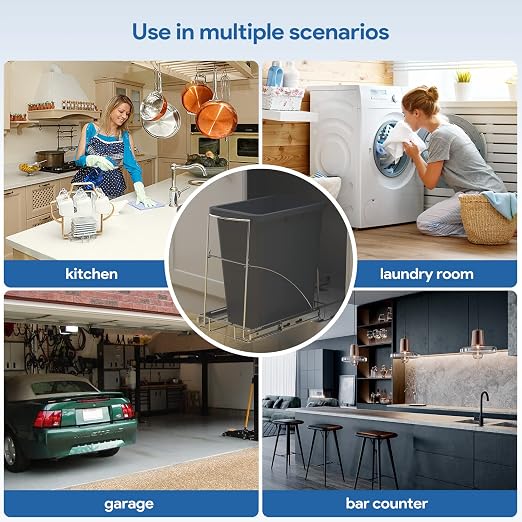 Pull Out Trash Can Under Cabinet & Under Sink - Heavy Duty Sliding Adjustable Cabinet Garbage Can Organizer, Requires Minimum Cabinets Opening 13" W X 18" D,Chrome Finish (Waste Bin Not Included) - Image 8