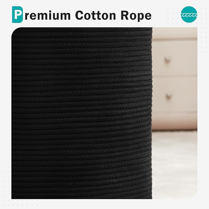 Cotton Rope Laundry Hamper by YOUDENOVA, 58L - Woven Collapsible Laundry Basket - Clothes Storage Basket for Blankets, Laundry Room Organizing, Bedroom Storage, Clothes Hamper – Black - Image 9