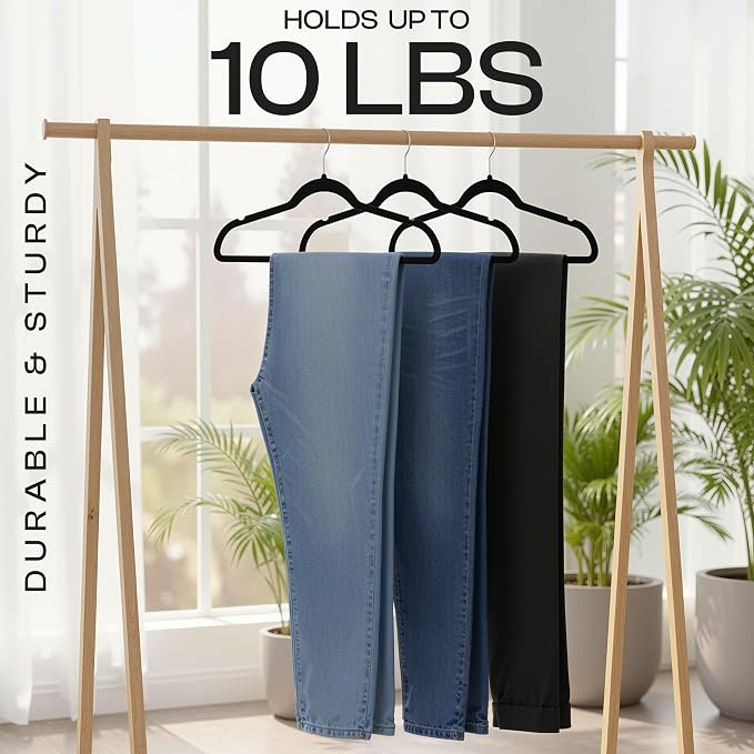 Utopia Home Velvet Hangers 20 Pack – Luxury Non-Slip Slim Pant & Coat Hangers, Strong Space-Saving Clothes Hangers with Pants Bar and 360° Swivel Hook – Black - Image 8
