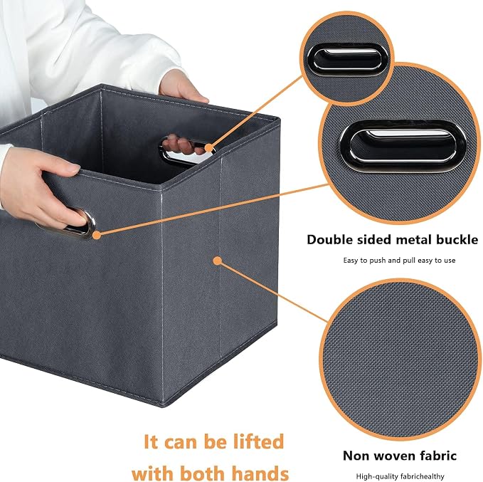 Fabric storage bins Cubes, Fabric Cube Organizer with Handle, Foldable Cube Bins for Cloth or Accessary Storage, 11x11x11, Set of 10, (Gray) - Image 7