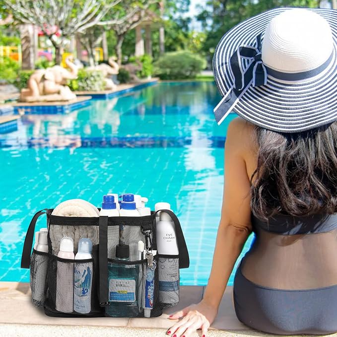 Mesh Shower Caddy Portable, Quick Dry Hanging Toiletry Bag for College Dorm Essentials with 4 Pockets/Divider/Plastic Bottom, Travel Tote Bag for Camping, Bathroom, Beach, Swimming, Gym - Image 9