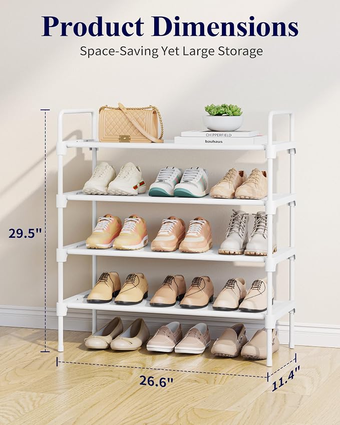 Kitsure Shoe Rack for Closet, Shoe Organizer for Front Door Entrance, Stackable Shoe Shelf, Detachable Closet Organizers and Storage, 26.6" Wide - 4 Tiers, White - Image 2