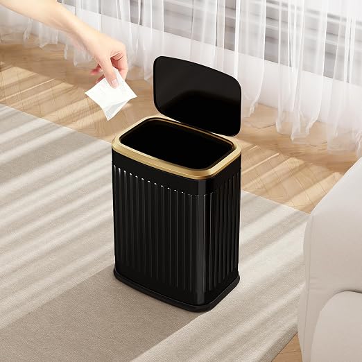 TIPGO Bathroom Trash Can with Lid, 2.1 Gallon / 8 Liter Small Garbage Can, Press Top Bin, Stainless Steel Wastebasket with Pop-Up Lid for Bedroom, Living Room, Office (Black) - Image 6