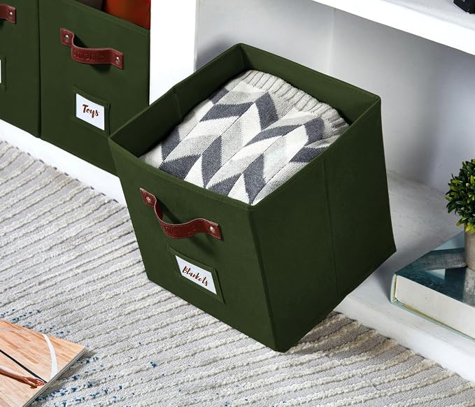 DECOMOMO Storage Cubes, 13x13x13 Storage Cube Bins with Labels, Fabric Organizer Bins (13" / 6pcs, Olive Green) - Image 9