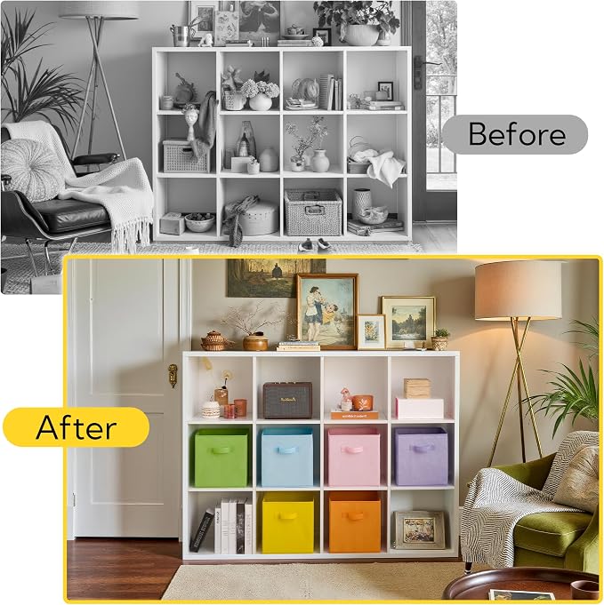 Cupic Cupid 11 Inch Storage Cube, Fabric Cube Storage Bin with Handles, Storage Cube Organizer for Clothes and Toys, Collapsible Cube Bins for Closet, Shelves, Nursery, 6-Pack, Pastel Colors - Image 9