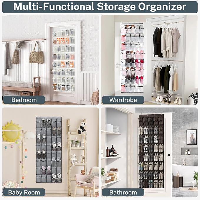 40-Pocket Over the Door Shoe Organizer - Large Mesh Pocket Hanging Shoe Organizer,Behind the Door Shoes Storage Holder Hanger (Coffee color) - Image 7