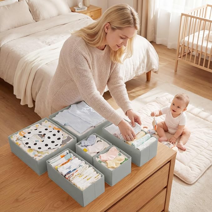 GRANNY SAYS Drawer Organizer Clothes, 12 Pack Dresser Organizer Bins for Nursery, Closet Organization and Storage Dividers for Clothing, Baby Clothes, Underwears, Gray - Image 7