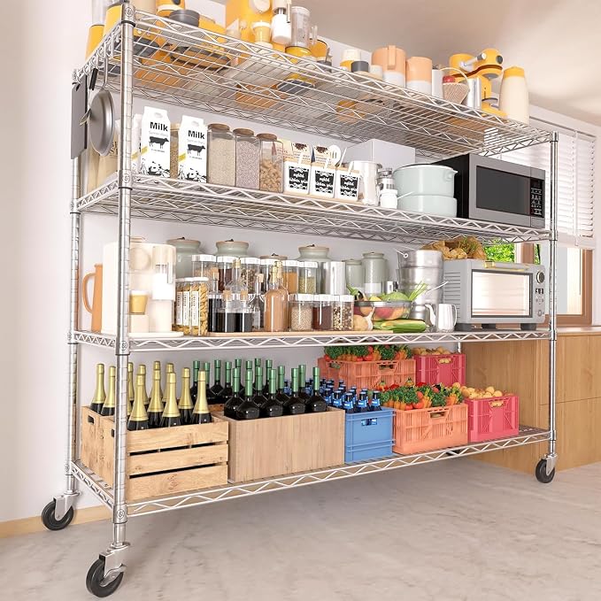 PrimeZone 4 Tier 55.5" Wx24 Dx76 H Wire Shelving with Wheels 2400lbs NSF Certified Storage Shelves Heavy Duty Metal Shelf Adjustable Rolling Rack Commercial Garage Restaurant Warehouse Kitchen 6Pack - Image 9